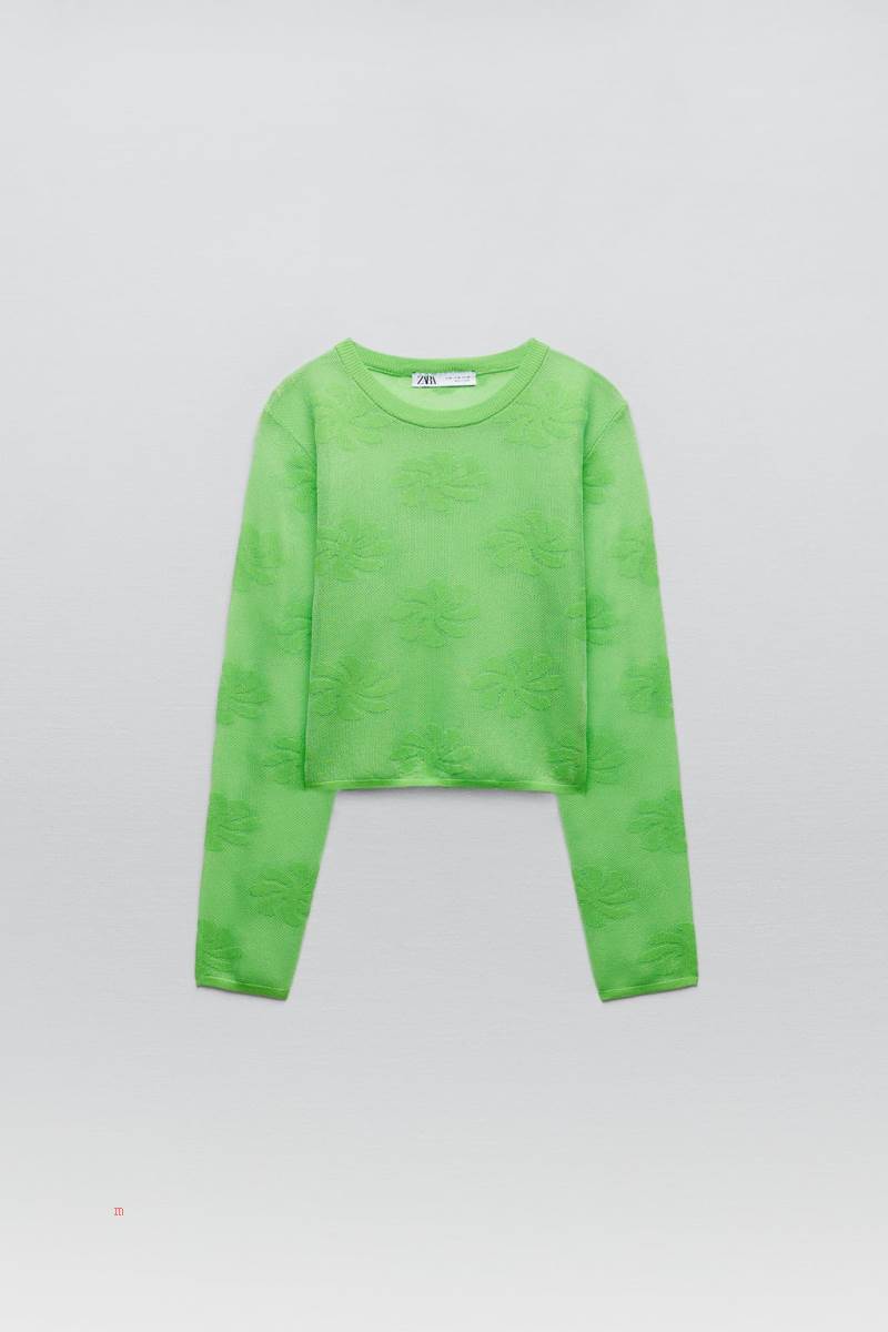 ZARA FLORAL KNIT Tröjor Dam Gröna | NPDVW-1863