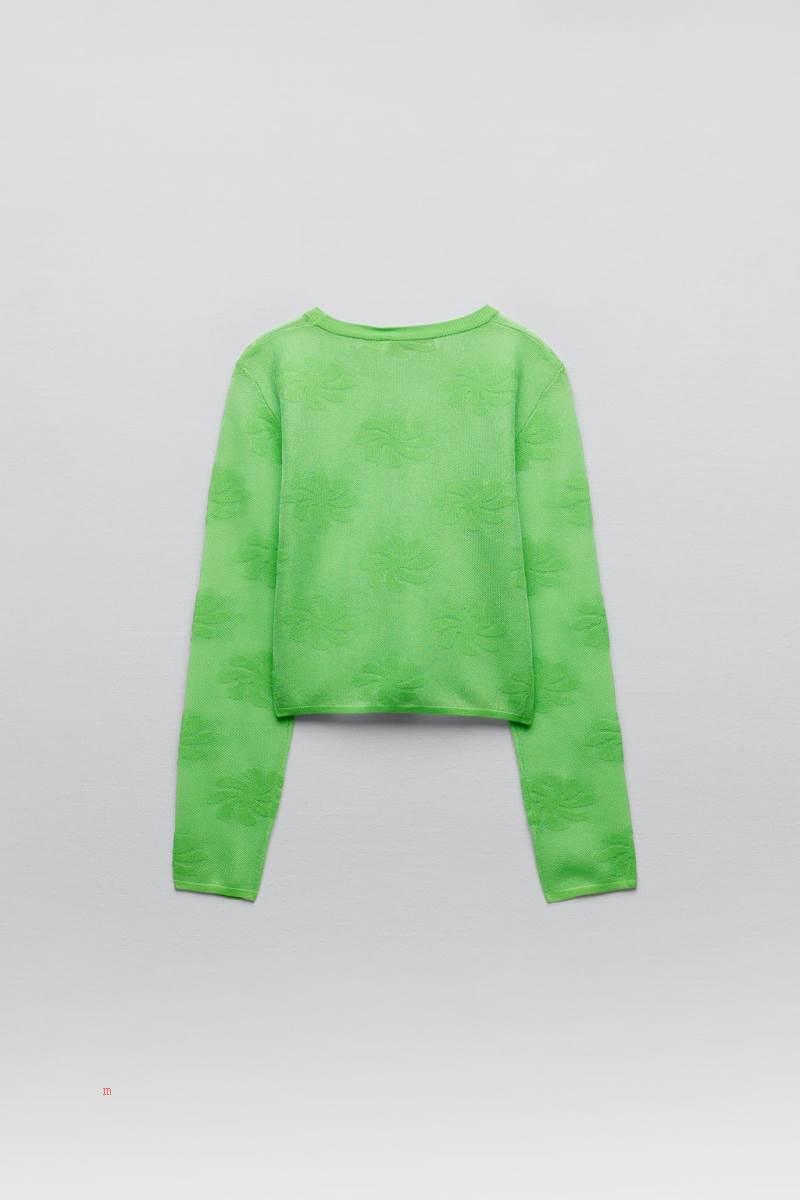 ZARA FLORAL KNIT Tröjor Dam Gröna | NPDVW-1863