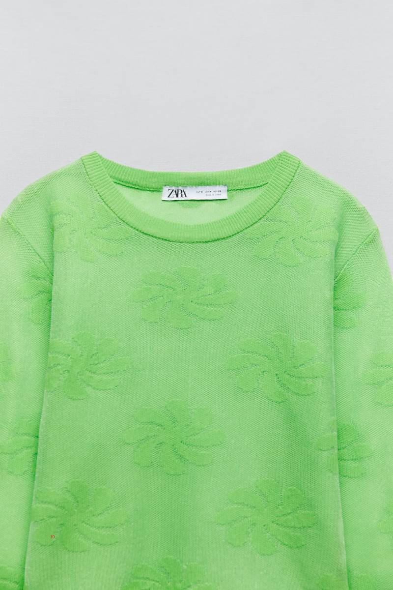 ZARA FLORAL KNIT Tröjor Dam Gröna | NPDVW-1863