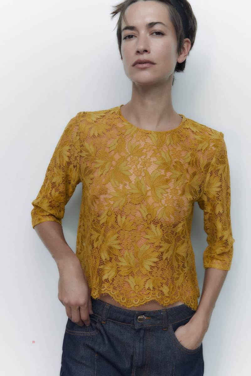 ZARA FLORAL LACE Blusar Dam Senapsgult | WMONX-7129