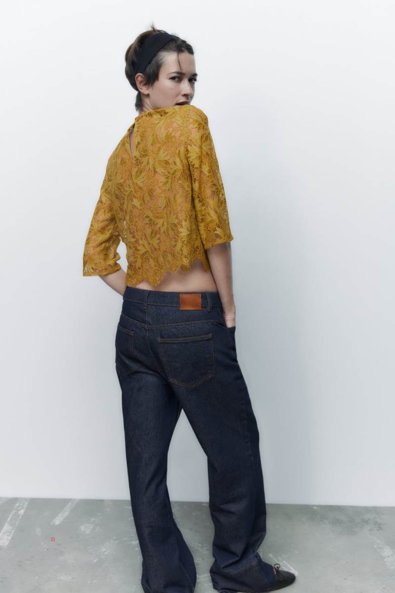 ZARA FLORAL LACE Blusar Dam Senapsgult | WMONX-7129