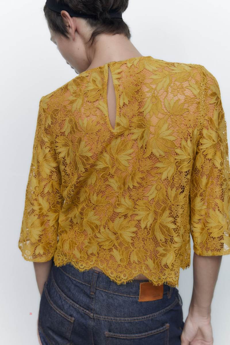 ZARA FLORAL LACE Blusar Dam Senapsgult | WMONX-7129