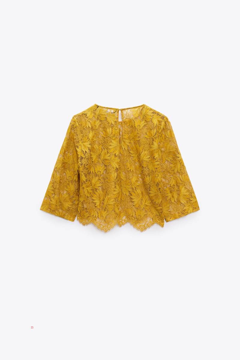 ZARA FLORAL LACE Blusar Dam Senapsgult | WMONX-7129