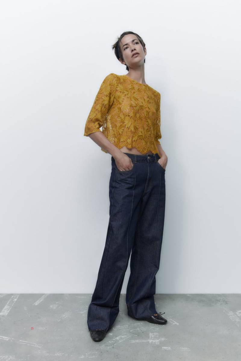 ZARA FLORAL LACE Blusar Dam Senapsgult | WMONX-7129