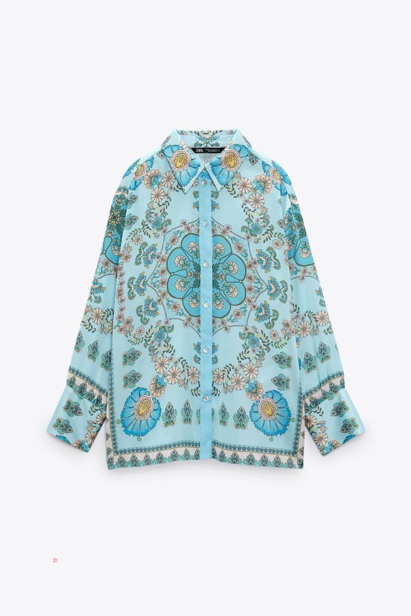 ZARA FLORAL PRINT FLOWING Skjorta Dam Olika Färger Röda | HBULW-7186