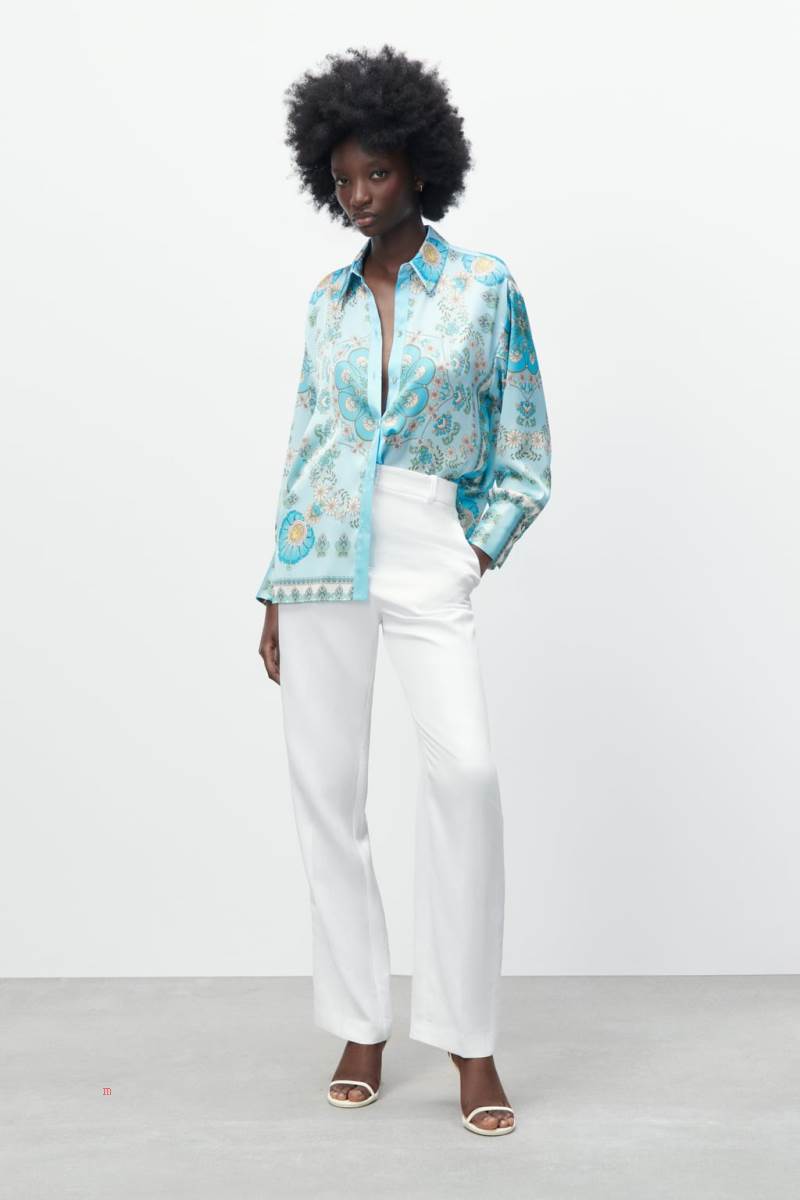 ZARA FLORAL PRINT FLOWING Skjorta Dam Olika Färger Röda | HBULW-7186