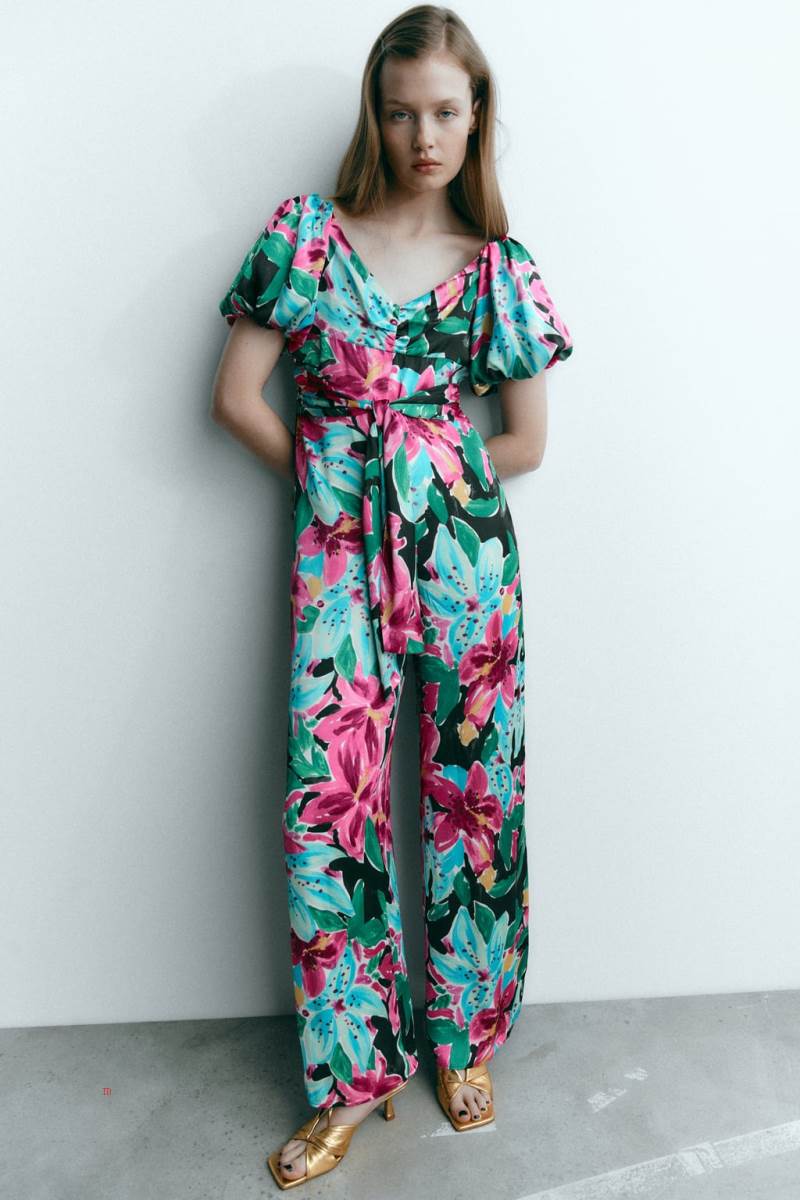 ZARA FLORAL PRINT Jumpsuit Dam Olika Färger Röda | THDRY-5042