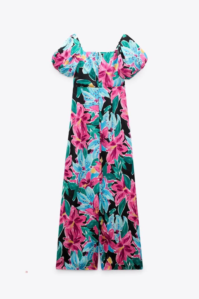 ZARA FLORAL PRINT Jumpsuit Dam Olika Färger Röda | THDRY-5042