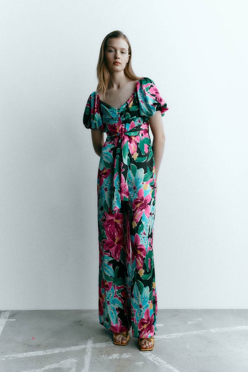 ZARA FLORAL PRINT Jumpsuit Dam Olika Färger Röda | THDRY-5042