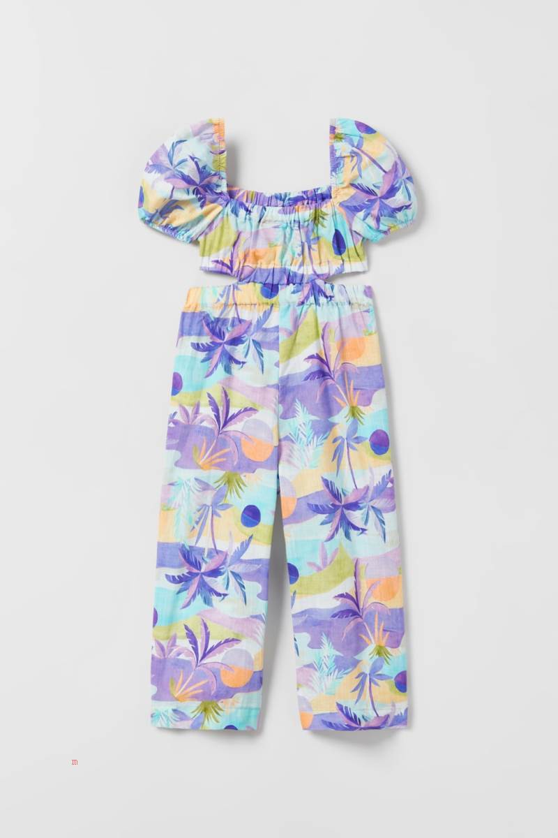 ZARA FLORAL PRINT Jumpsuit Tjej Blå Lavendel | UILSM-6257