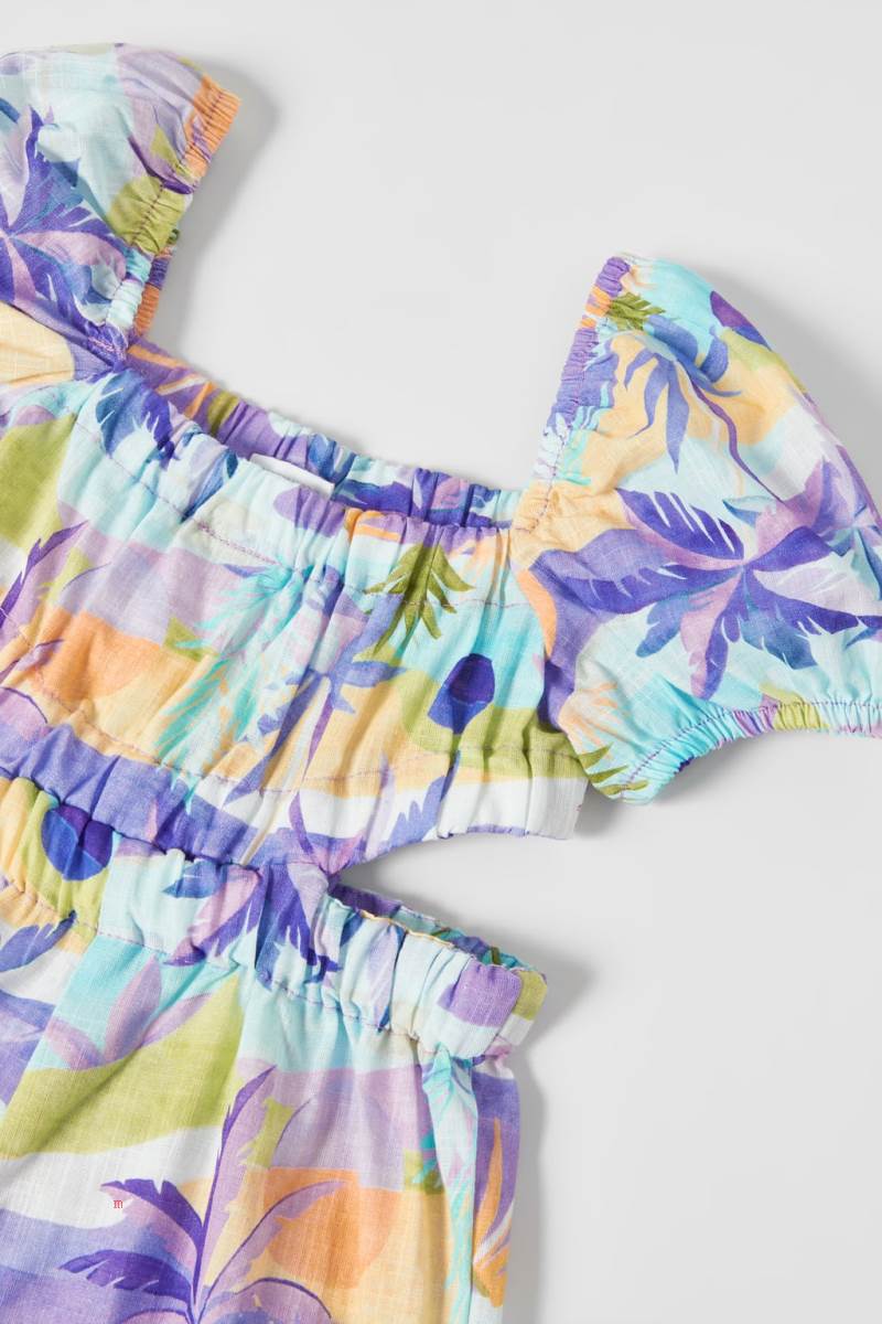 ZARA FLORAL PRINT Jumpsuit Tjej Blå Lavendel | UILSM-6257
