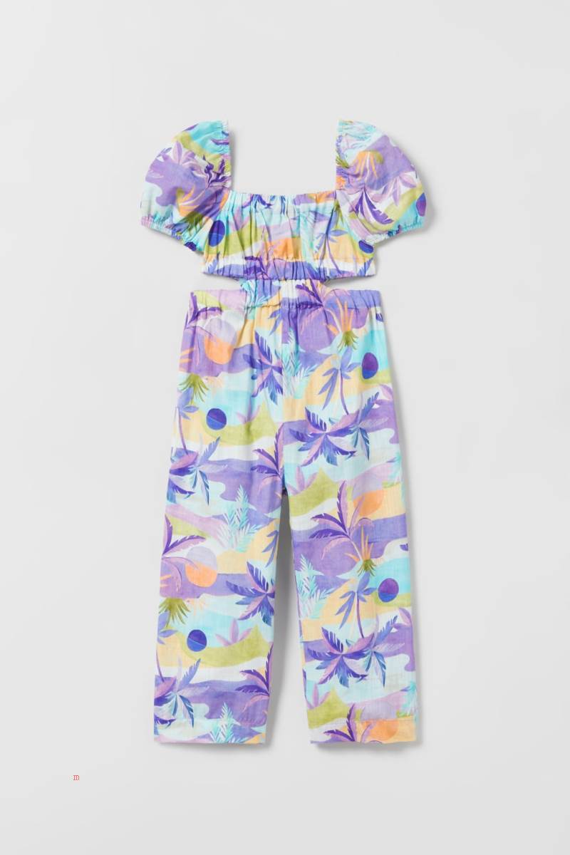 ZARA FLORAL PRINT Jumpsuit Tjej Blå Lavendel | UILSM-6257