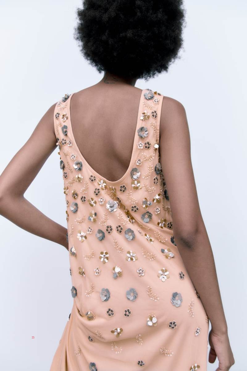 ZARA FLORAL PRINT KNIT WITH BEADING Klänning Dam Rosa | XNRVJ-4508