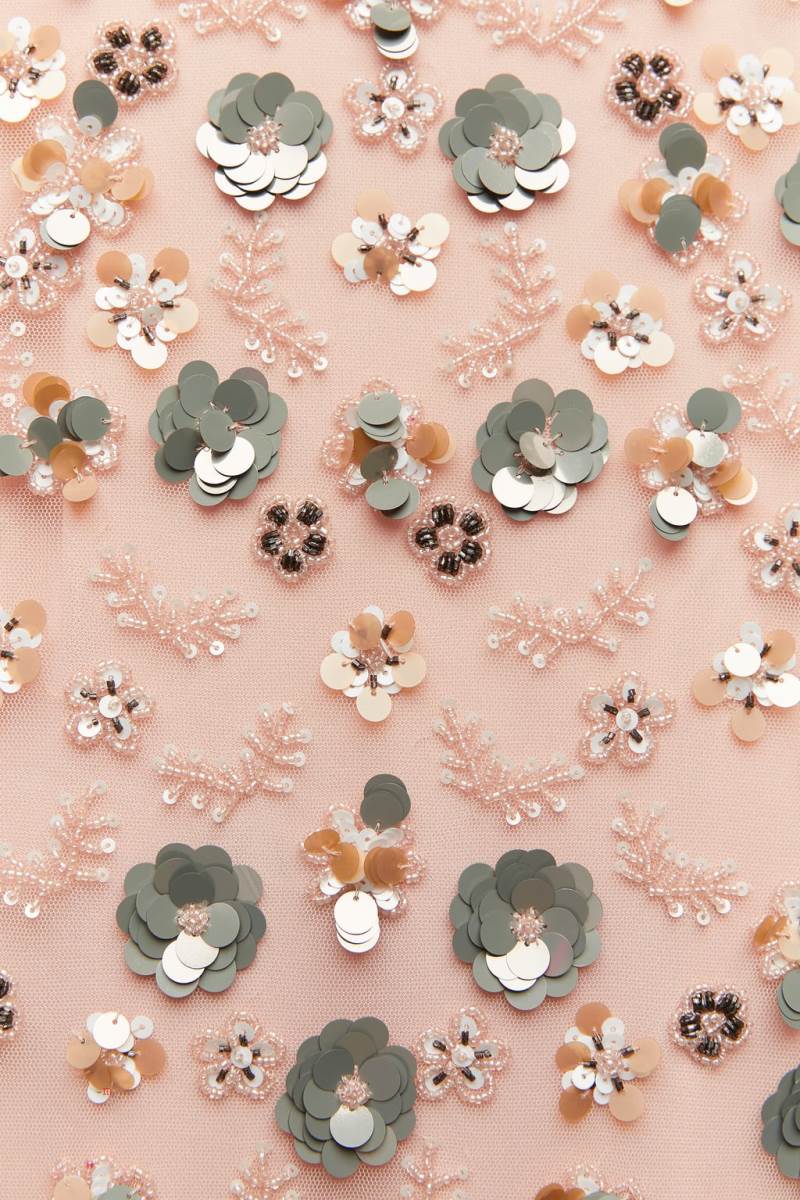 ZARA FLORAL PRINT KNIT WITH BEADING Klänning Dam Rosa | XNRVJ-4508