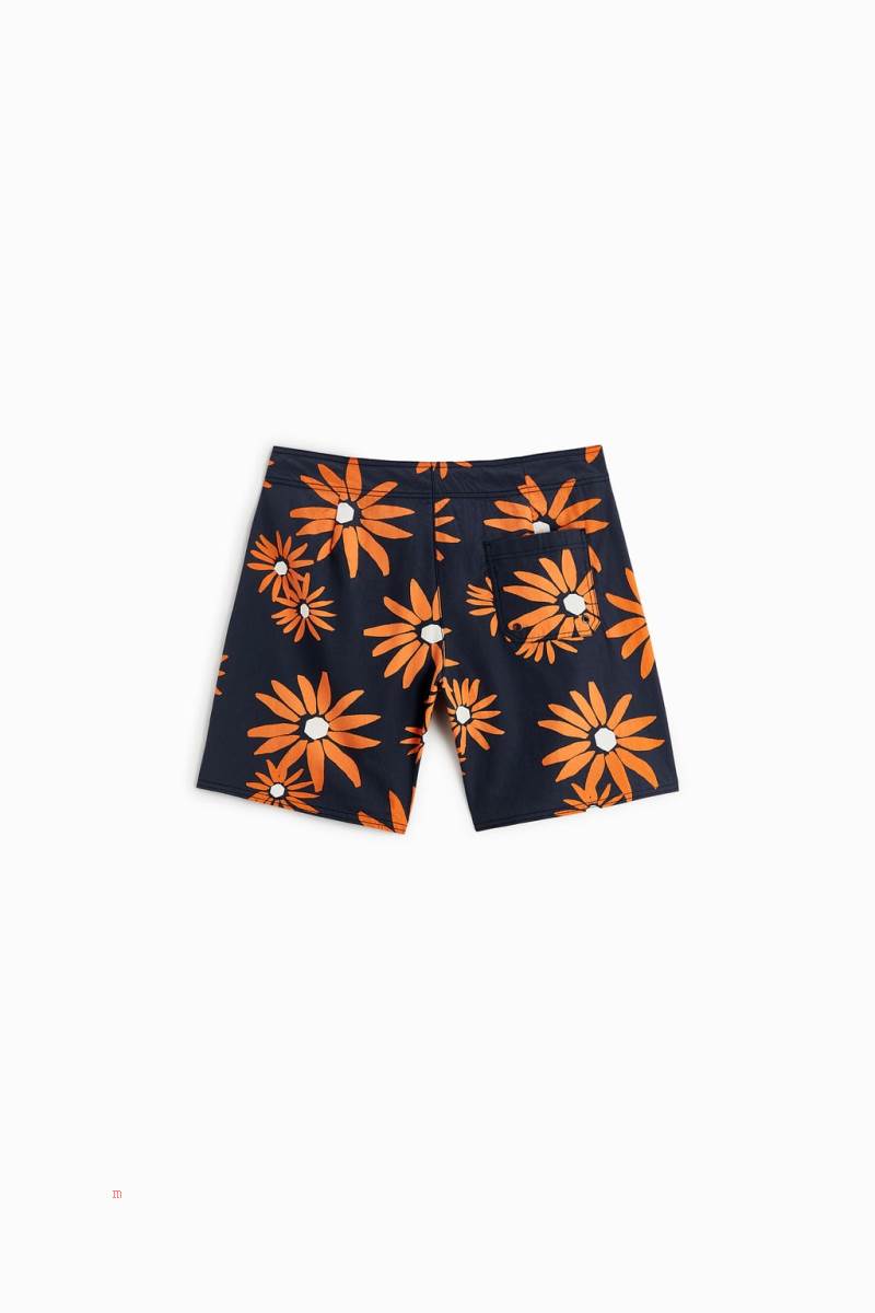ZARA FLORAL PRINT SWIMMING TRUNKS Badkläder Herr Marinblå Blå | AITCW-0825