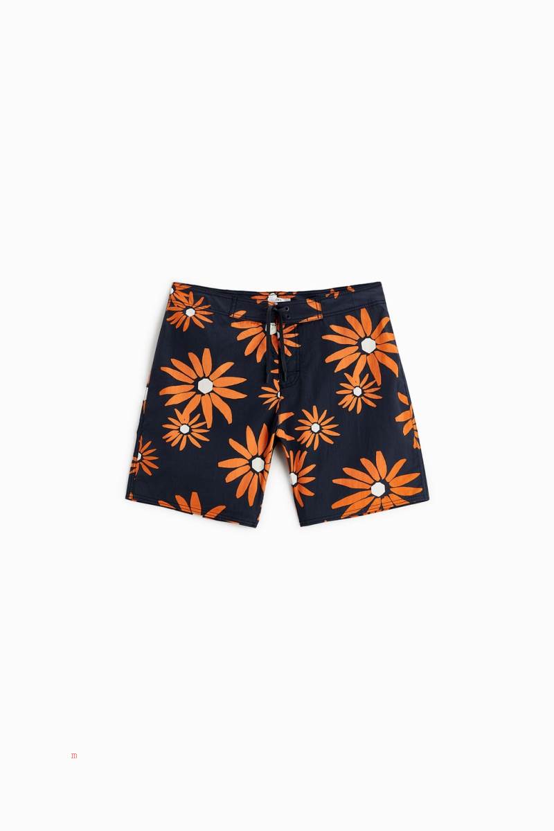 ZARA FLORAL PRINT SWIMMING TRUNKS Badkläder Herr Marinblå Blå | AITCW-0825
