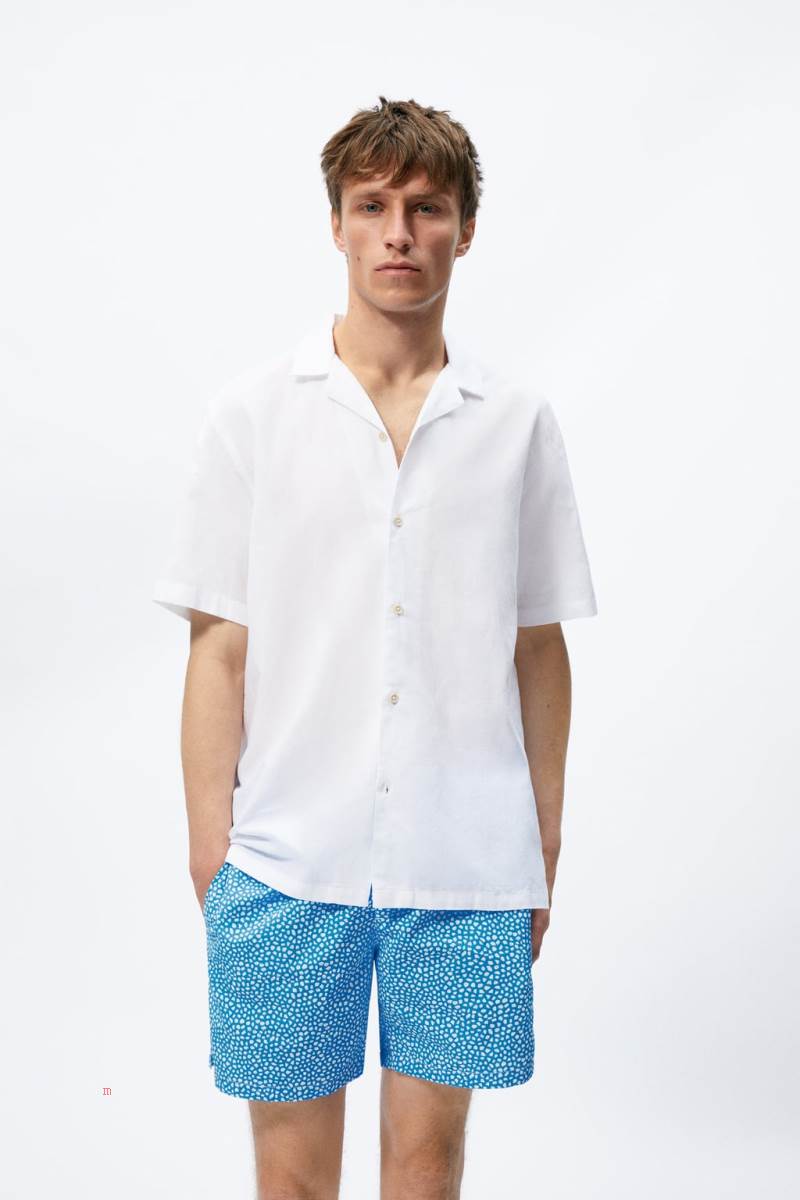 ZARA FLORAL PRINT SWIMMING TRUNKS Badkläder Herr Blå | EIMLY-9340