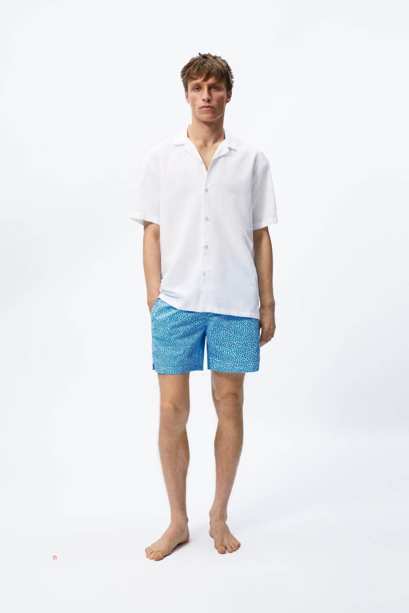 ZARA FLORAL PRINT SWIMMING TRUNKS Badkläder Herr Blå | EIMLY-9340