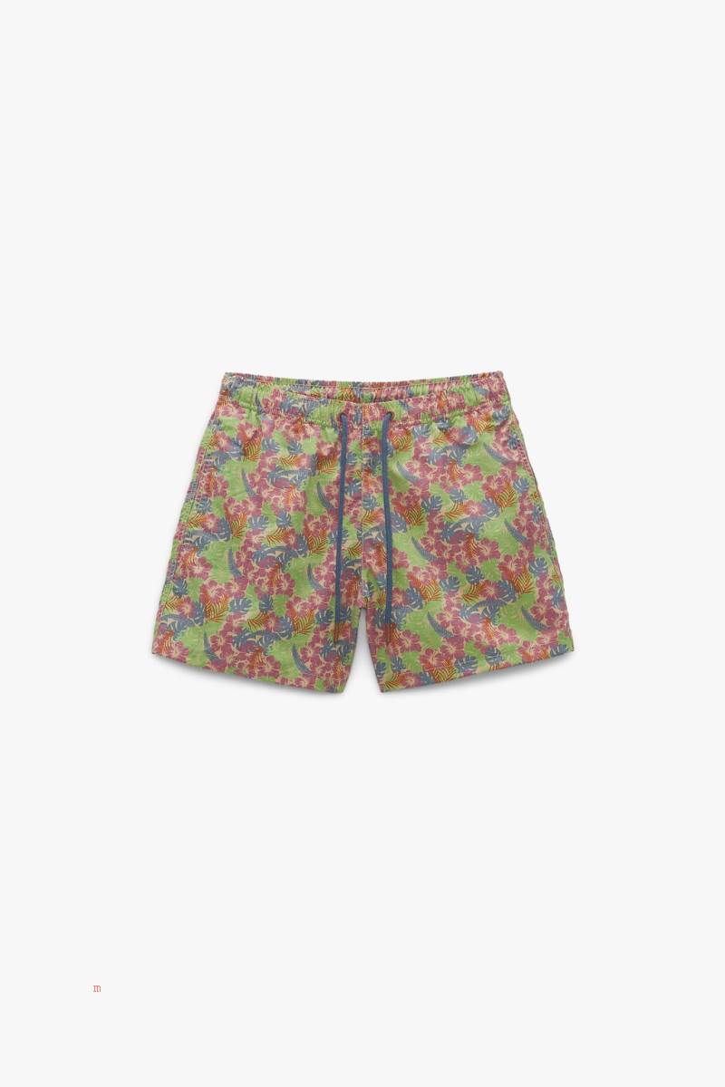 ZARA FLORAL PRINT SWIMMING TRUNKS Badkläder Herr Khaki | ZYQIK-2397