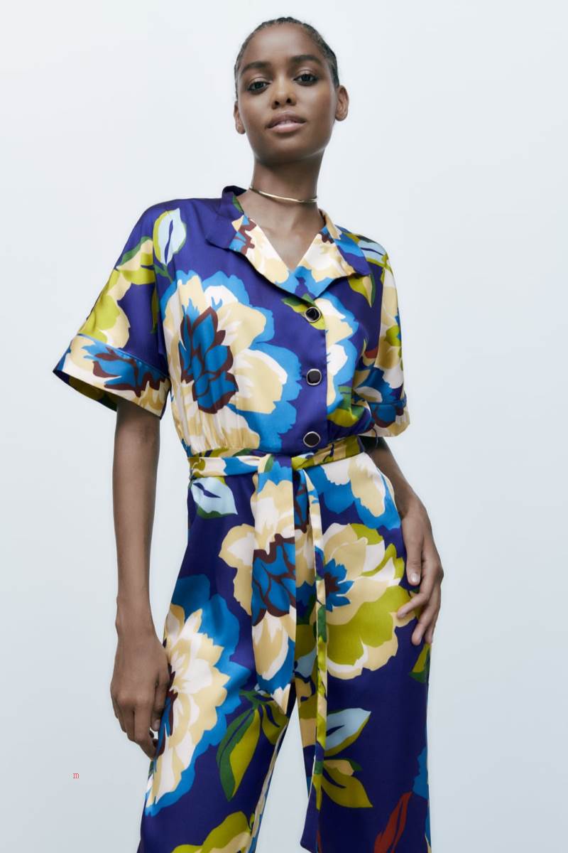 ZARA FLORAL PRINT WITH TIE BELT Jumpsuit Dam Olika Färger Röda | YRLNH-0972