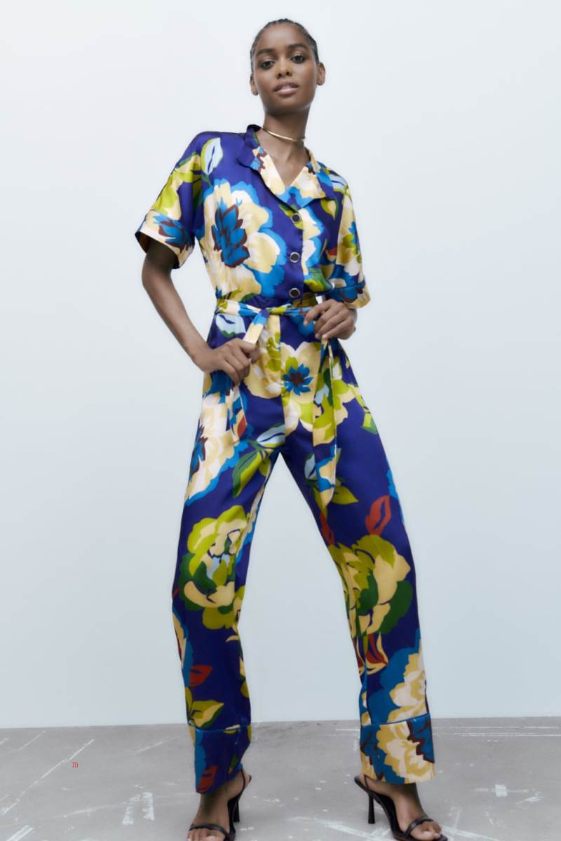ZARA FLORAL PRINT WITH TIE BELT Jumpsuit Dam Olika Färger Röda | YRLNH-0972