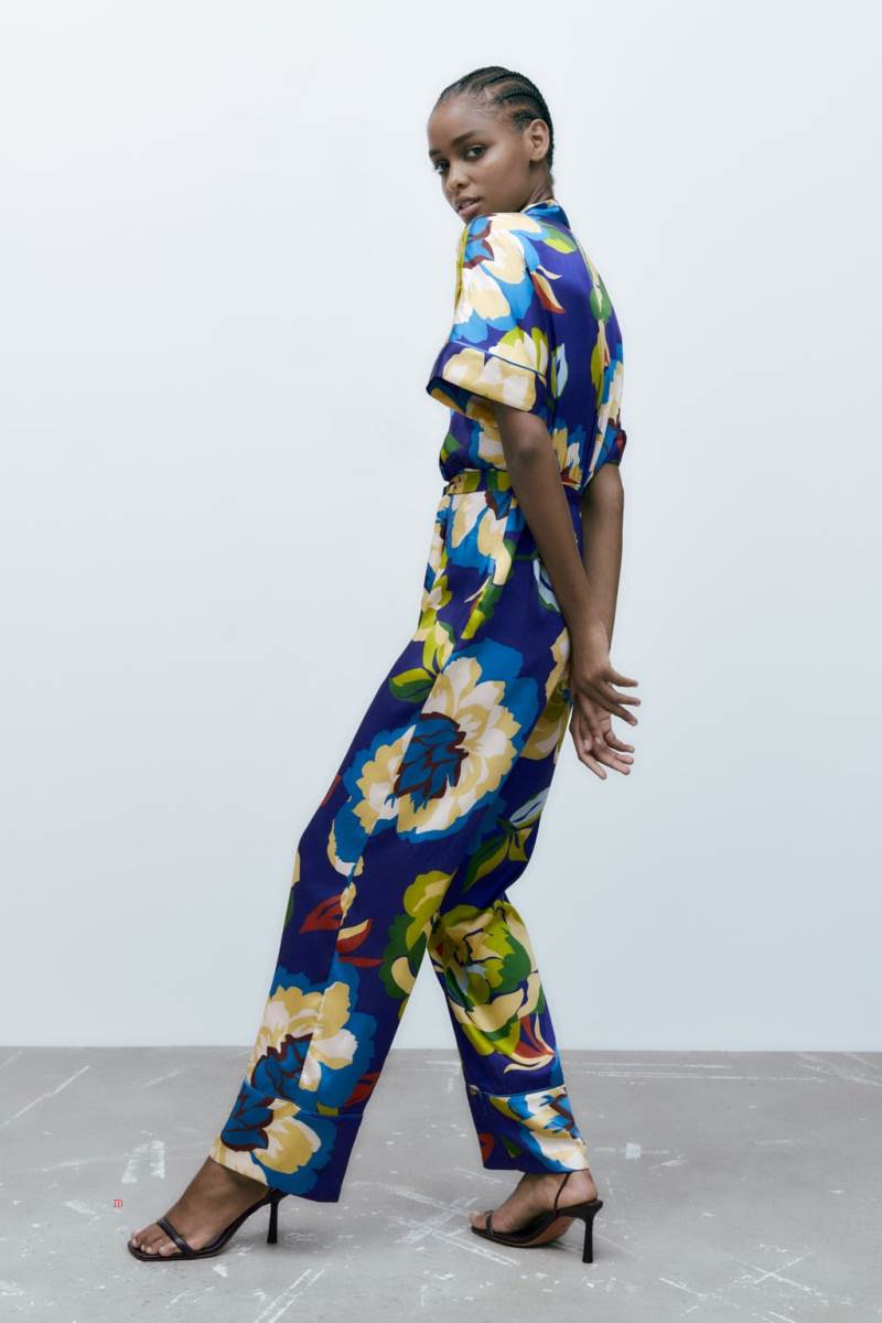 ZARA FLORAL PRINT WITH TIE BELT Jumpsuit Dam Olika Färger Röda | YRLNH-0972