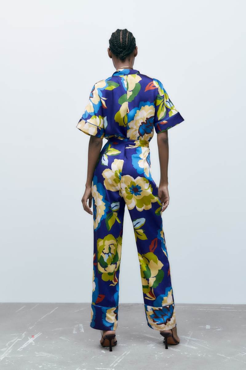ZARA FLORAL PRINT WITH TIE BELT Jumpsuit Dam Olika Färger Röda | YRLNH-0972