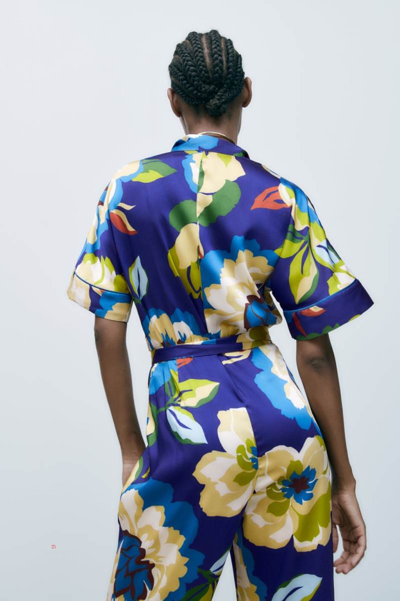 ZARA FLORAL PRINT WITH TIE BELT Jumpsuit Dam Olika Färger Röda | YRLNH-0972
