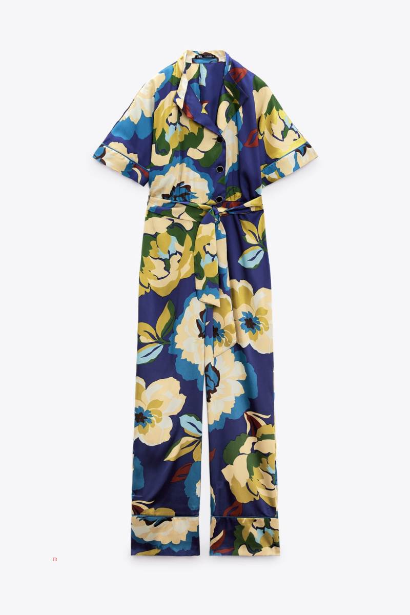 ZARA FLORAL PRINT WITH TIE BELT Jumpsuit Dam Olika Färger Röda | YRLNH-0972