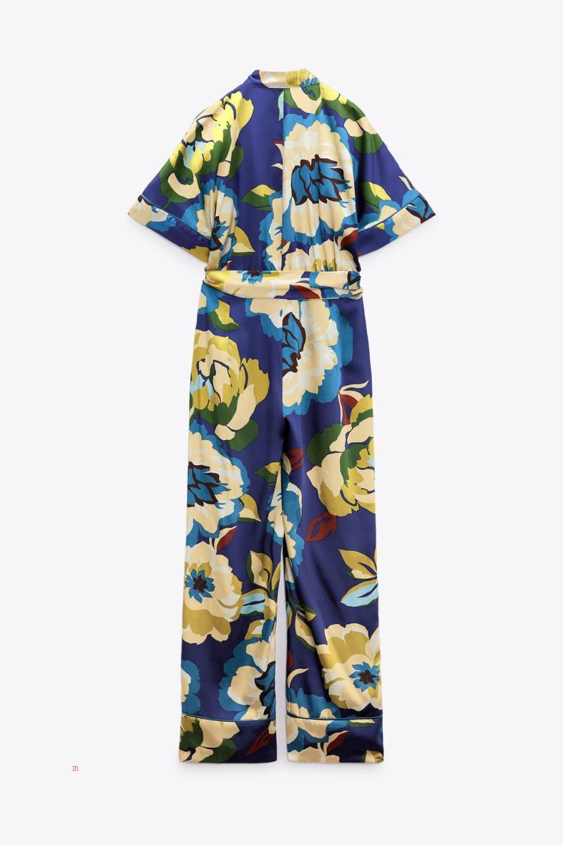 ZARA FLORAL PRINT WITH TIE BELT Jumpsuit Dam Olika Färger Röda | YRLNH-0972