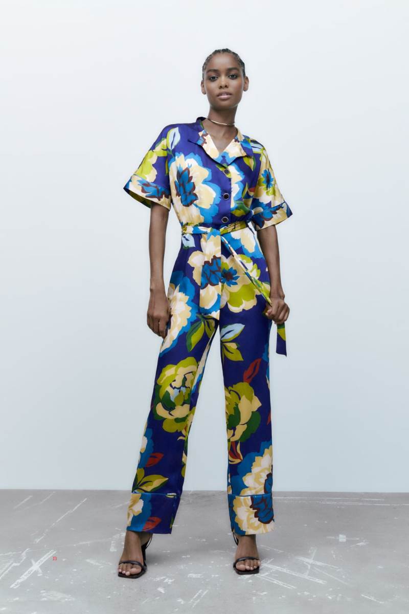 ZARA FLORAL PRINT WITH TIE BELT Jumpsuit Dam Olika Färger Röda | YRLNH-0972