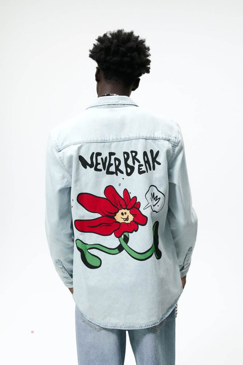 ZARA FLORAL PRINT Övertröja Herr Ljusblå | DUGKZ-2170