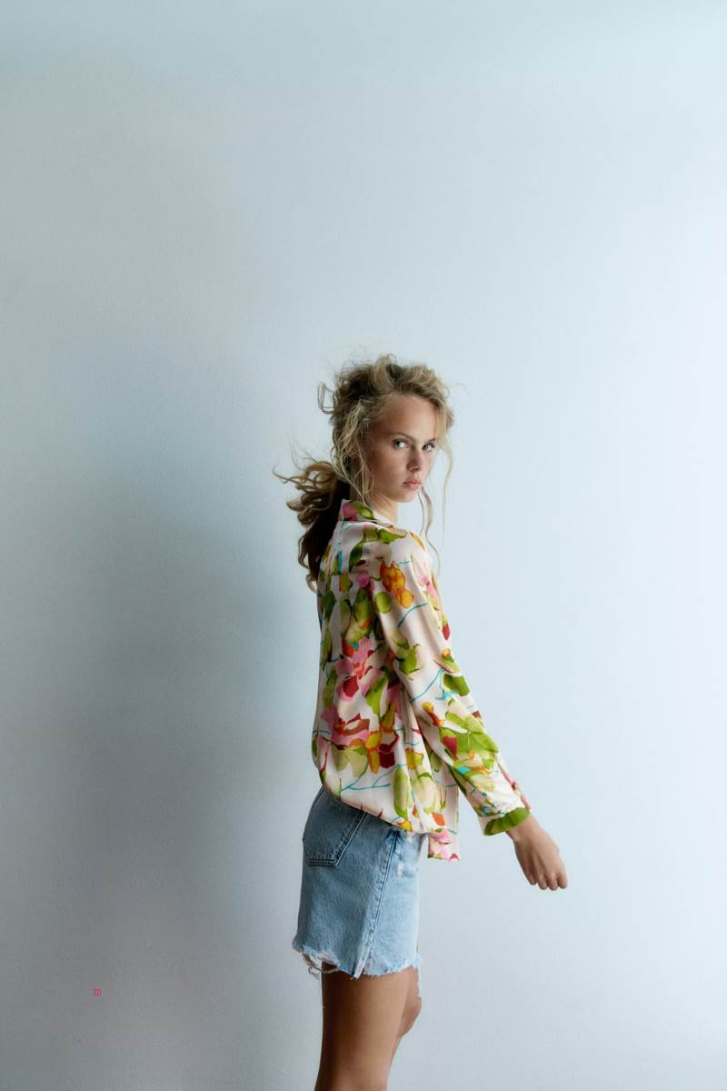 ZARA FLORAL SATIN Blusar Dam Gröna | QIRZA-3089