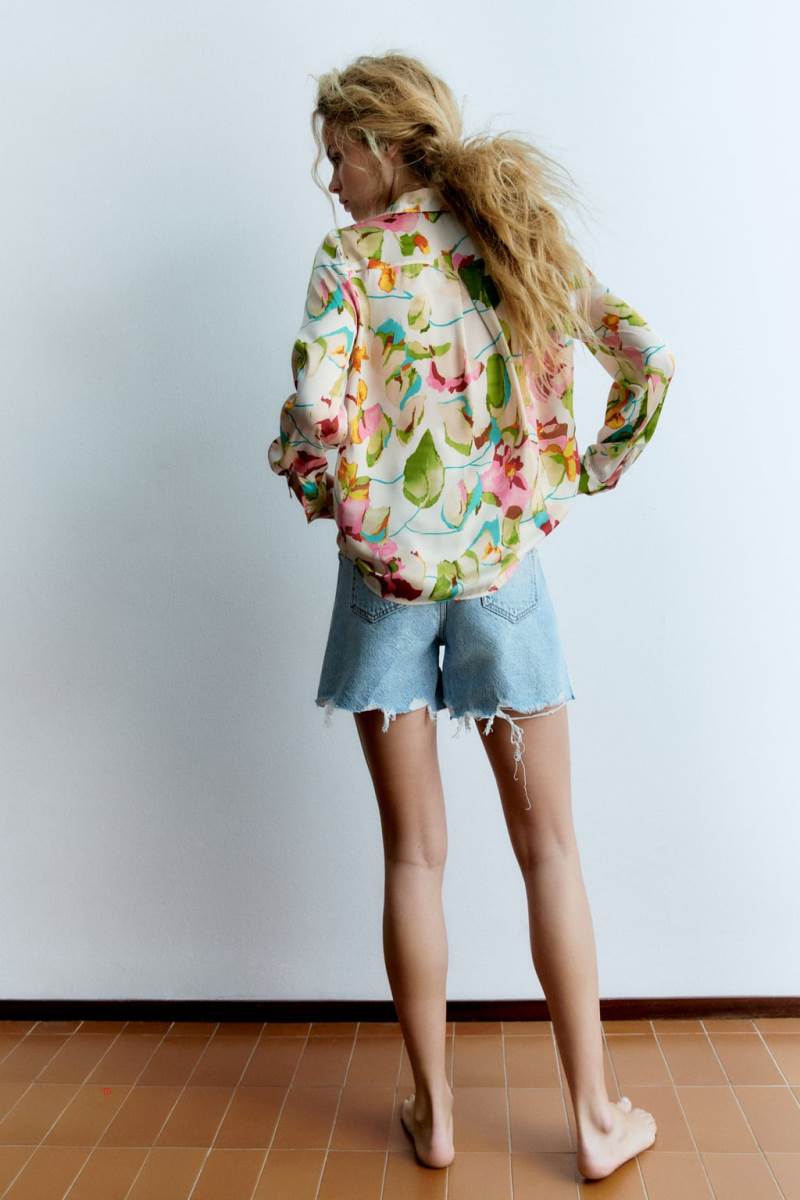 ZARA FLORAL SATIN Blusar Dam Gröna | QIRZA-3089