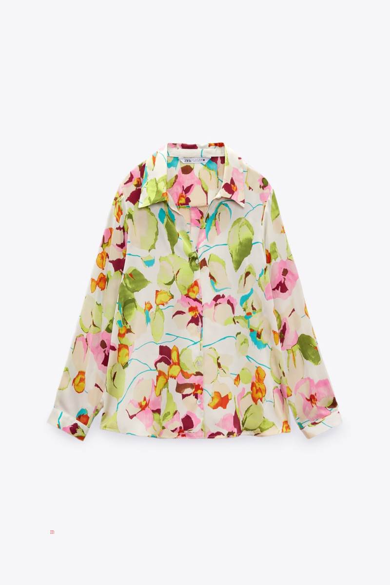 ZARA FLORAL SATIN Blusar Dam Gröna | QIRZA-3089