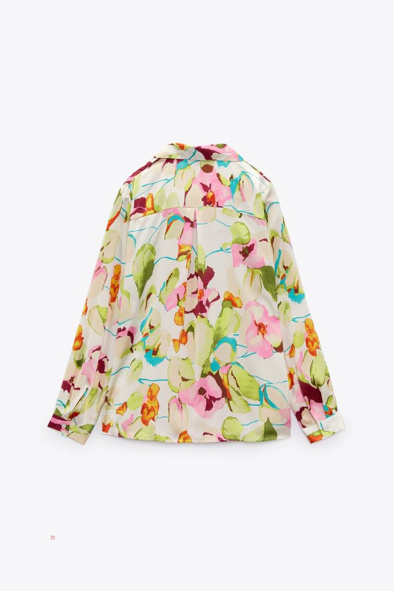 ZARA FLORAL SATIN Blusar Dam Gröna | QIRZA-3089