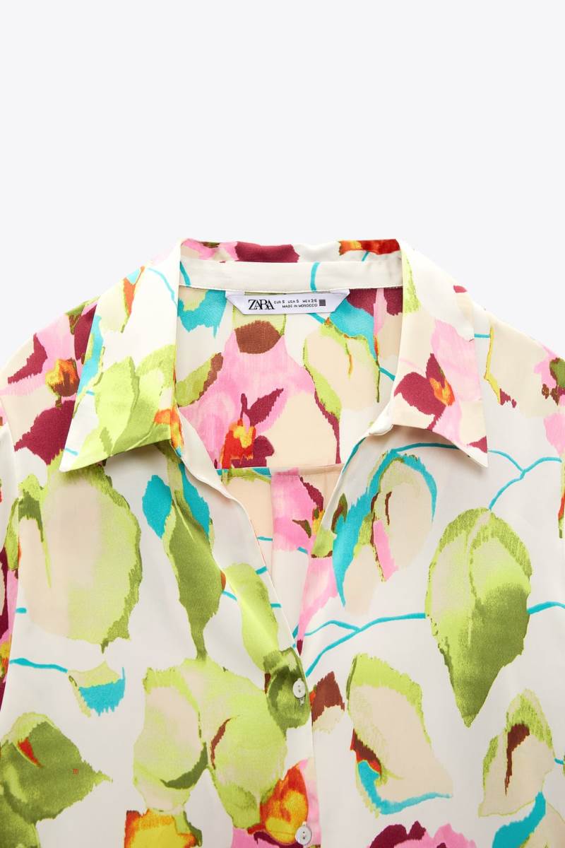 ZARA FLORAL SATIN Blusar Dam Gröna | QIRZA-3089