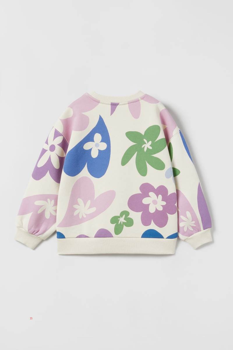 ZARA FLOWER AND HEART Sweatshirt Tjej Grå Vita | TOXCM-3152