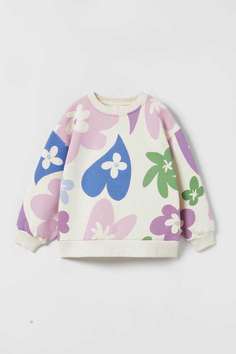 ZARA FLOWER AND HEART Sweatshirt Tjej Grå Vita | TOXCM-3152