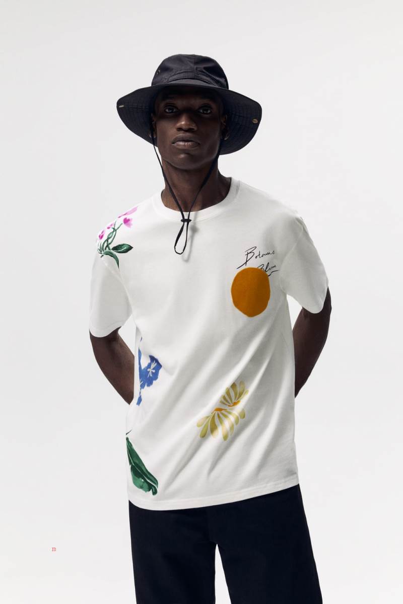 ZARA FLOWER PRINT T-shirt Herr Vita | RITCP-1604