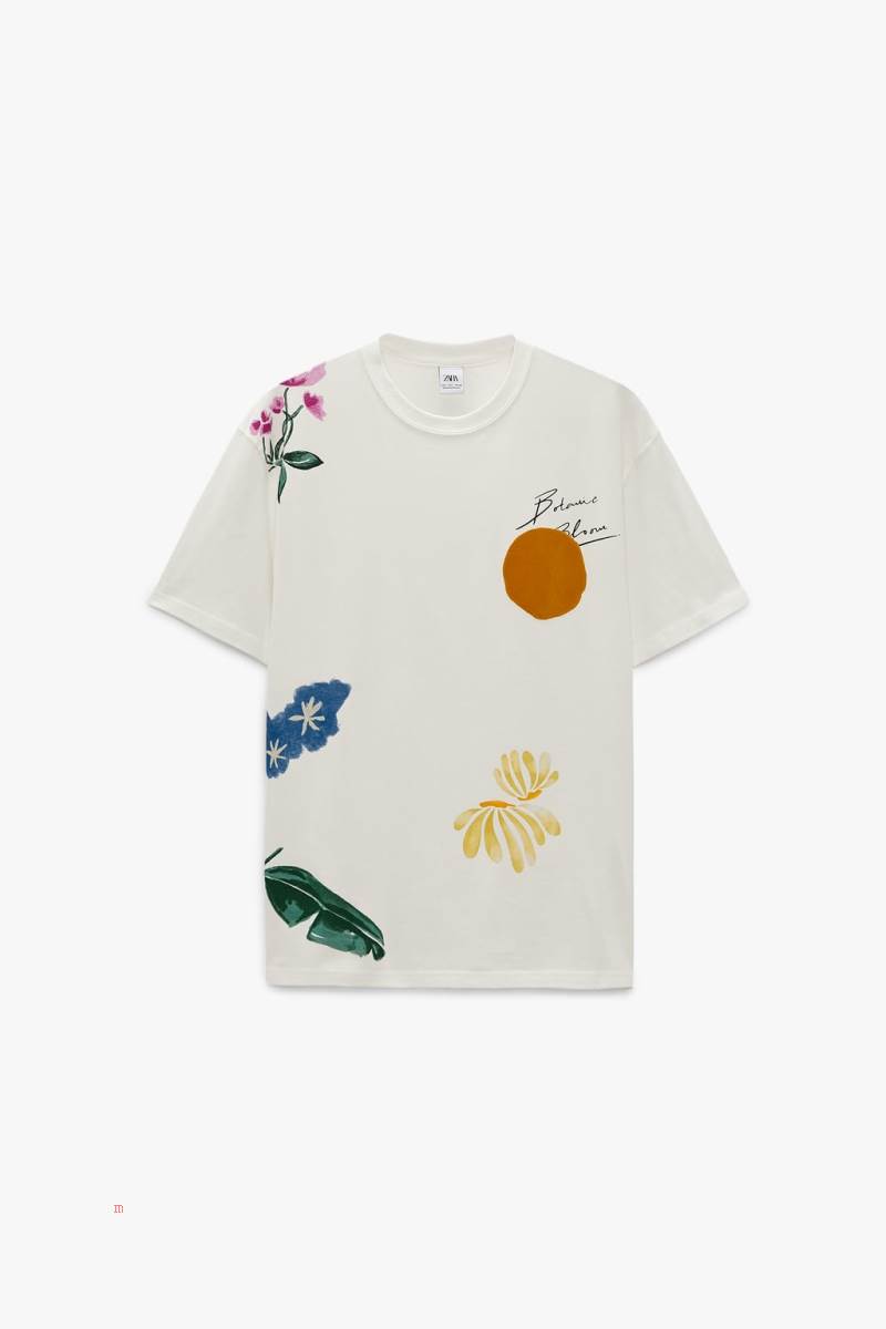 ZARA FLOWER PRINT T-shirt Herr Vita | RITCP-1604