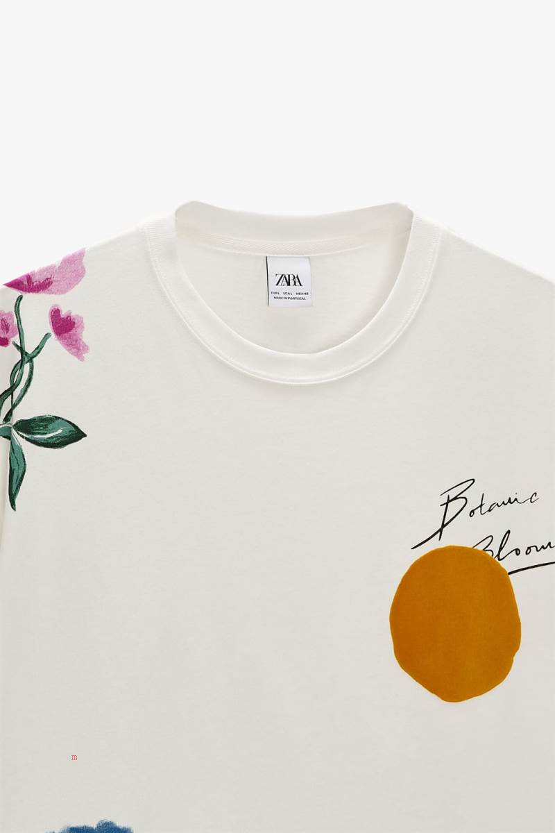 ZARA FLOWER PRINT T-shirt Herr Vita | RITCP-1604