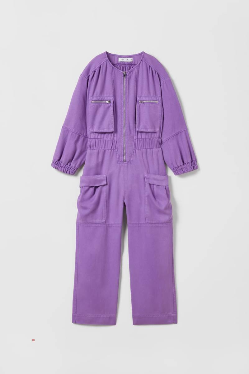 ZARA FLOWING CARGO Jumpsuit Tjej Lila | UYIKX-9630