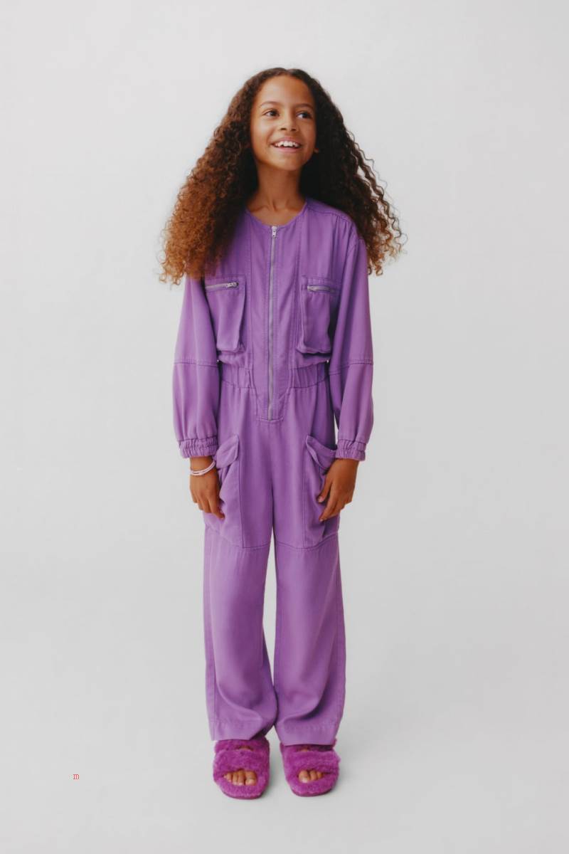ZARA FLOWING CARGO Jumpsuit Tjej Lila | UYIKX-9630