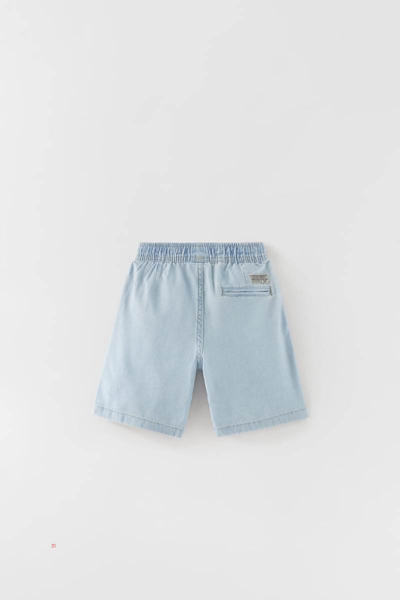 ZARA FLOWING DENIM BERMUDA Shorts Pojke Ljusblå | ASEMW-2750