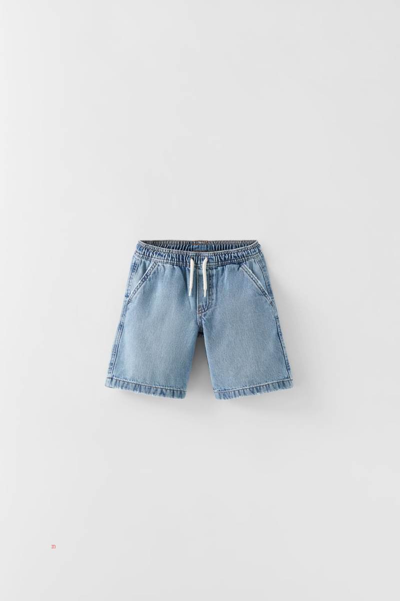 ZARA FLOWING DENIM BERMUDA Shorts Pojke Blå | SIOHP-1537
