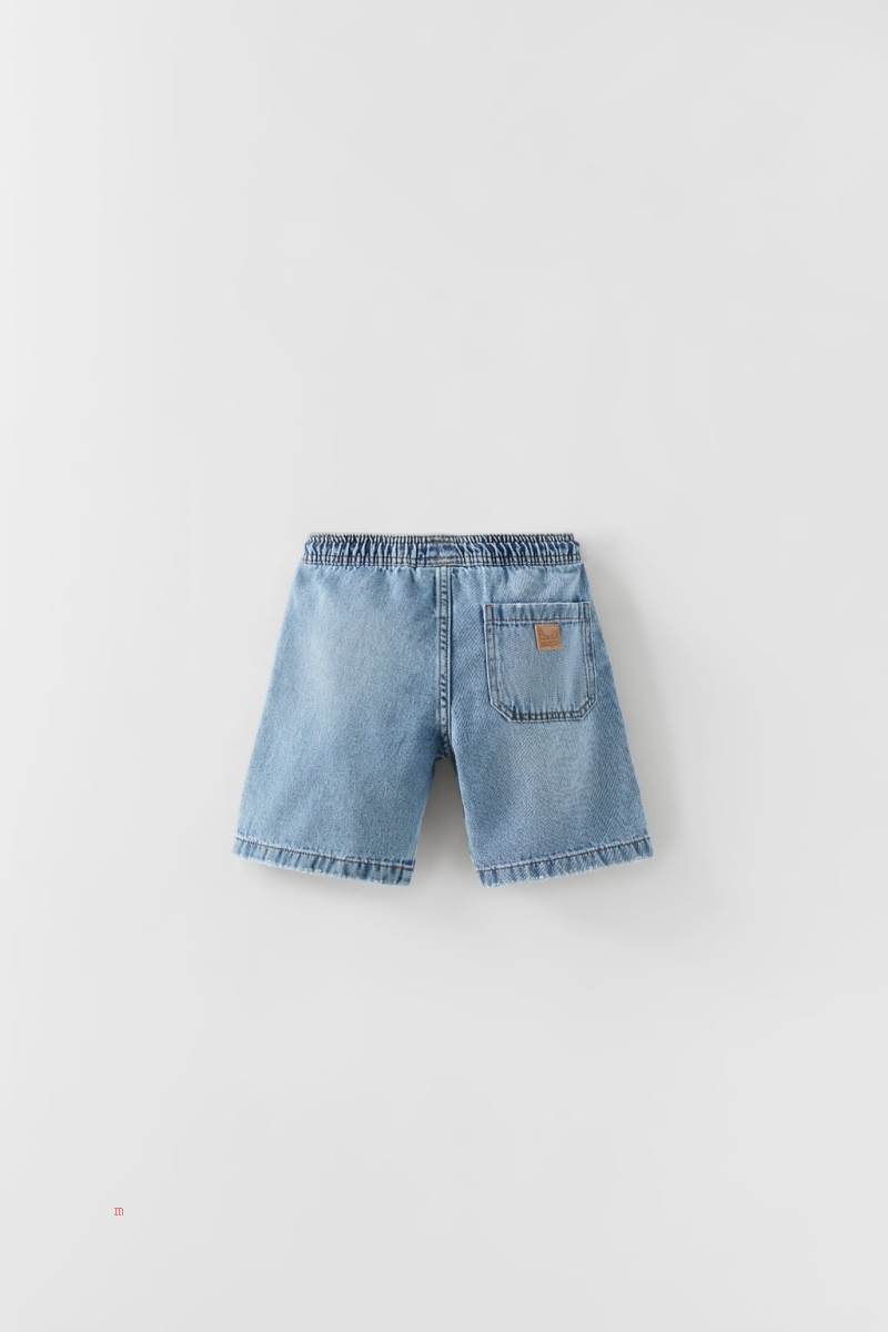 ZARA FLOWING DENIM BERMUDA Shorts Pojke Blå | SIOHP-1537
