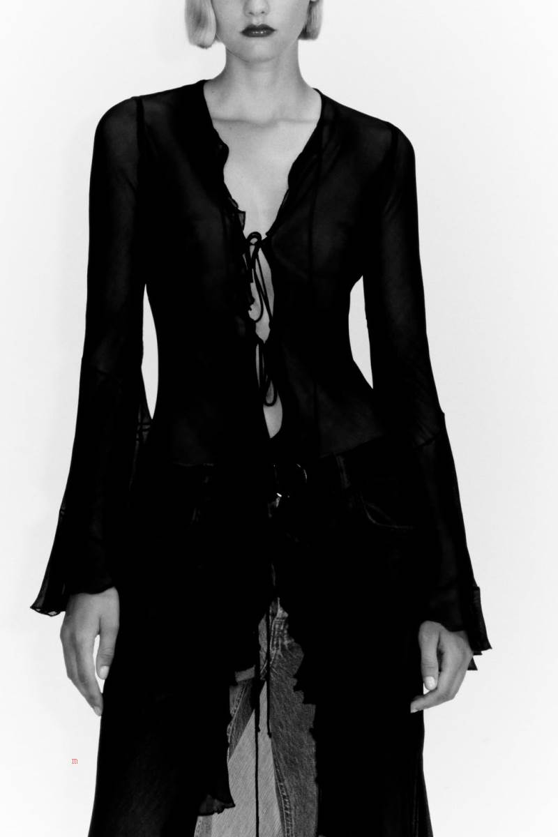 ZARA FLOWING KIMONO WITH RUFFLES Jacka Dam Svarta | ENQPH-1896