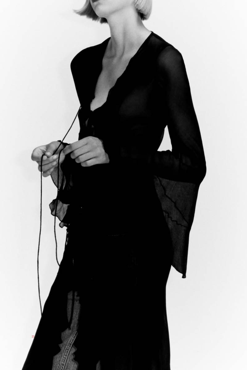 ZARA FLOWING KIMONO WITH RUFFLES Jacka Dam Svarta | ENQPH-1896