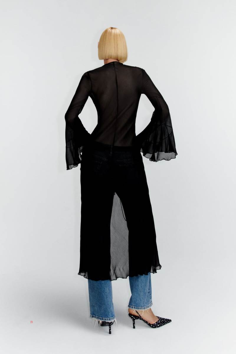ZARA FLOWING KIMONO WITH RUFFLES Jacka Dam Svarta | ENQPH-1896